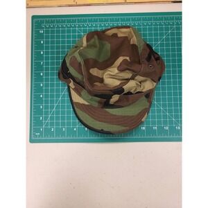 Military‎ Hot Weather Cap US Army Woodland Camo Hat Size 7 1/8 Cotton Nylon
